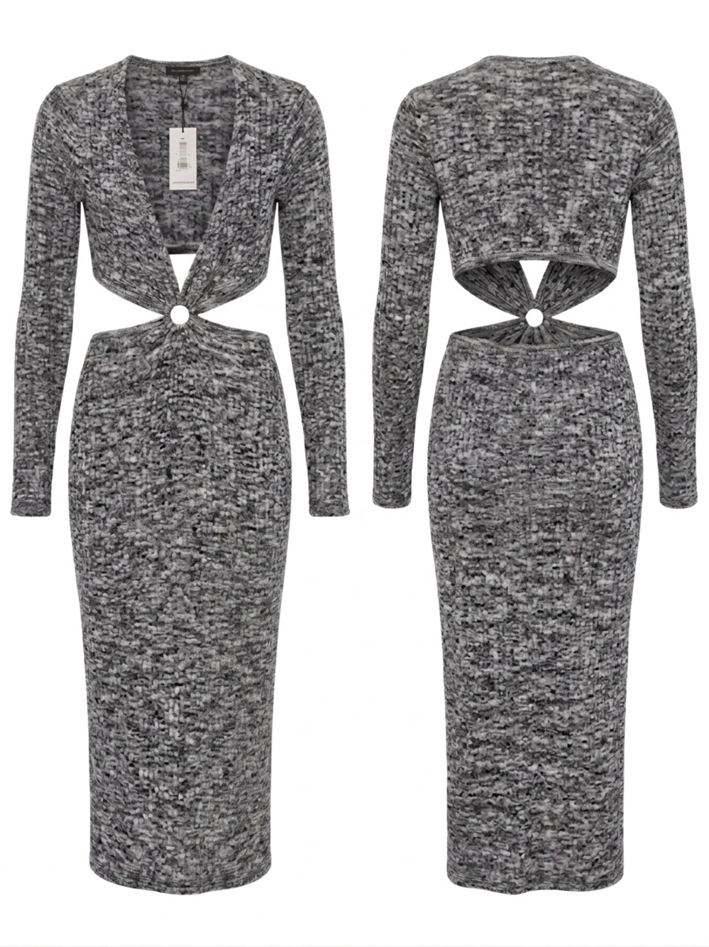 Dynamite Knit Yarn Dress Side Cut Out Body Con Front Midi Dress - Heather Gray M